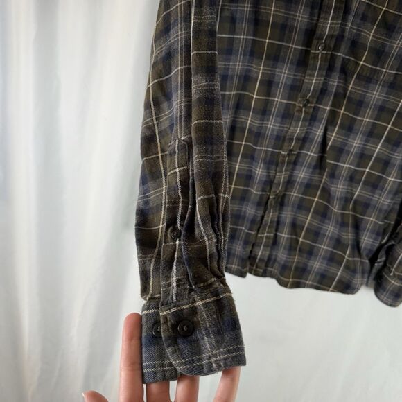 Brooks Brothers Flannel Shirt Men's Medium Plaid Brown XSlim All Cotton Pocket - Picture 4 of 9